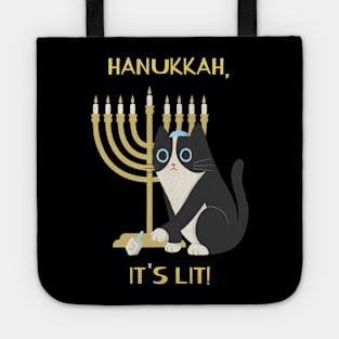 Hanukkah, It's Lit! Dreidel Chanukah Jewish Cat Menorah Tote