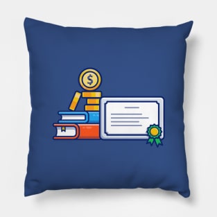 Scholarship, Book Certificate And Coin Cartoon Pillow