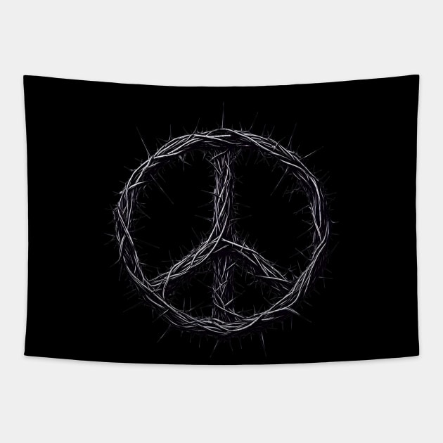 Creepy and Thorny Peace Symbol Tapestry by MetalByte