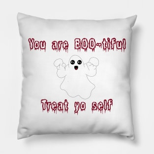 Halloween Ghost You Are BOO-tiful, treat yo’ self! Red Colour Pillow