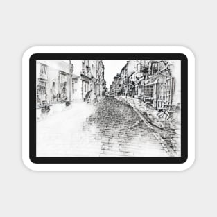 Cobbled street drawing of Whitby North Yorkshire Magnet