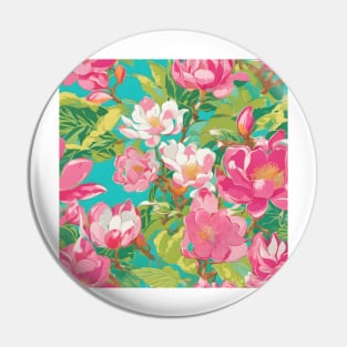 Preppy magnolia flowers on turquoise Pin