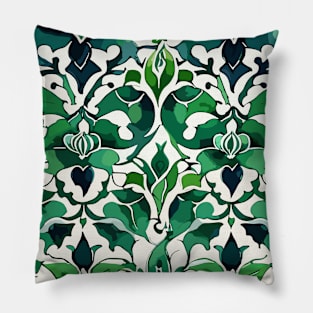 Green Ottoman Pattern on White Pillow