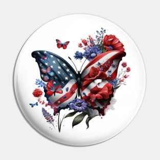 4th of July Floral Butterfly american flag Pin