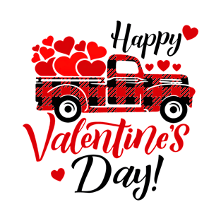 Happy Valentine's Day Heart Shape Red Plaid Truck T-Shirt
