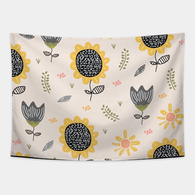 Sunflower Pattern Drawing Tapestry by aquariart