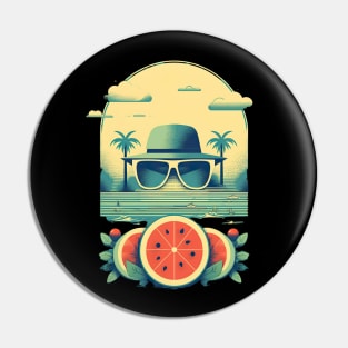 Vintage Summer Vibes: Hat, Sunglasses, and Watermelon Pin
