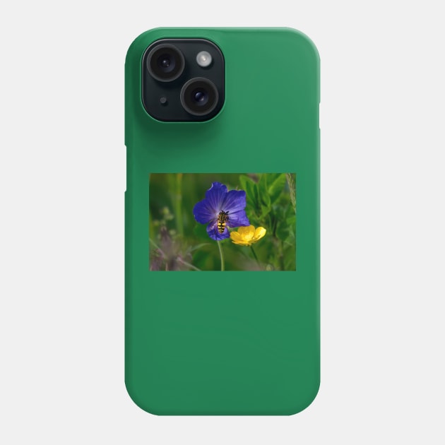 Cranesbill, buttercup and hoverfly Phone Case by Violaman