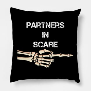 Partners In Scare Funny Skeleton Arm Pointing Couple Halloween Pillow