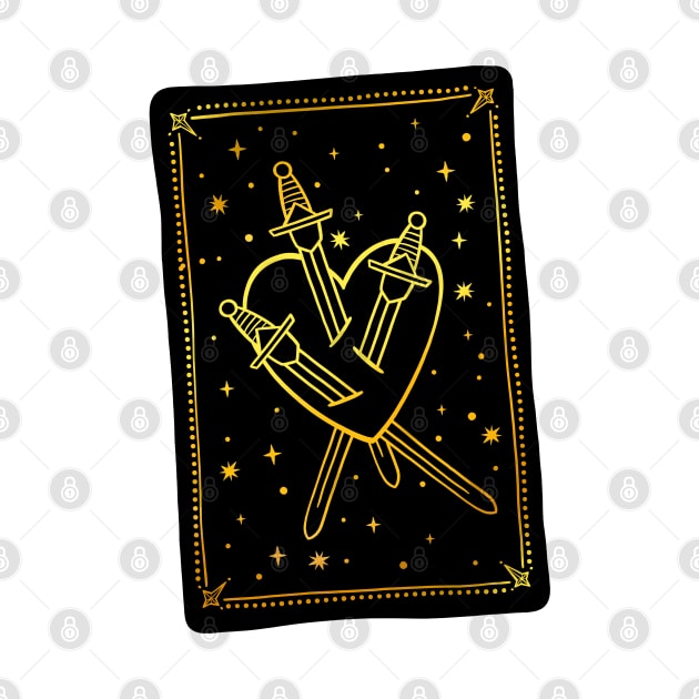 Three of Swords Tarot Gold by OccultOmaStore