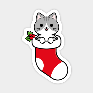 Cute Gray Tabby Cat Inside a Christmas Stocking Magnet