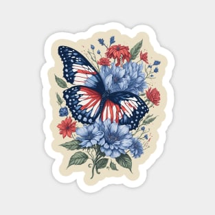 4th of July - Butterfly with Flowers Magnet