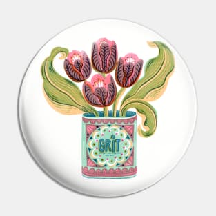 Self Care Spring Grit Tulip Vintage Retro Tin Can Pin