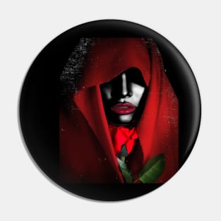 Woman with Red Rose and Hood Pin
