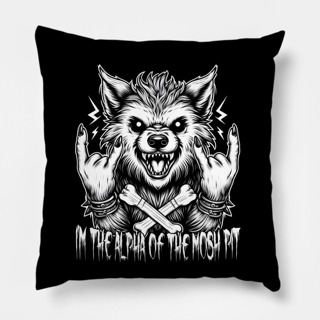 Metalhead Werewolf: Alpha of The Mosh Pit Pillow by MetalByte