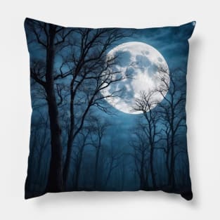 Horor moonlight dark forest woods trees Pillow