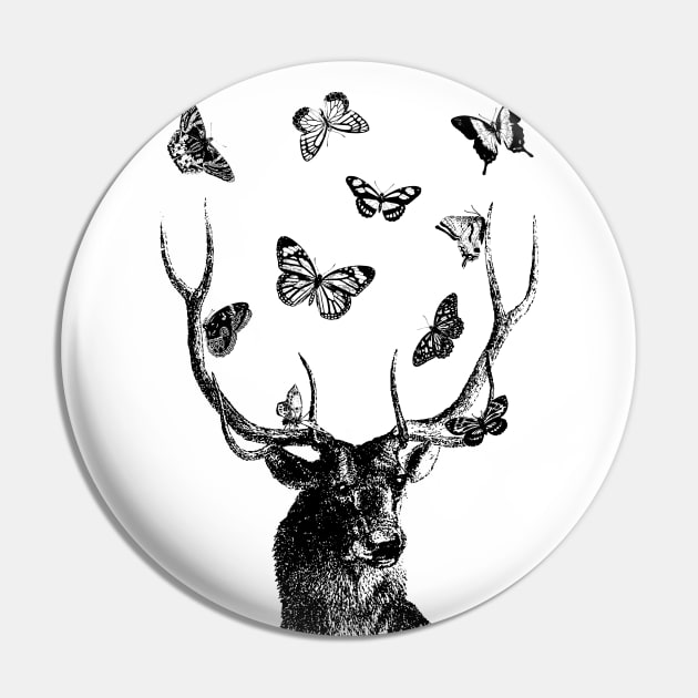 Stag and Butterflies | Black and White | Pin by Eclectic At Heart