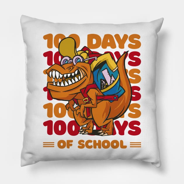 100 Days of school typography featuring a T-rex dino with bacpack #2 Pillow by XYDstore