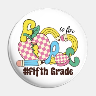 F Is For Fifth Grade Teacher Groovy Back to School Pin