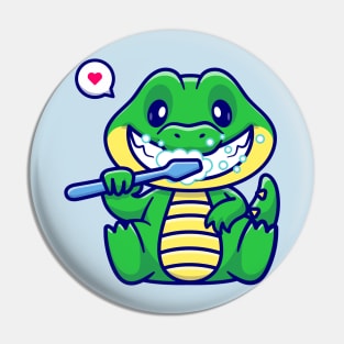 Cute Crocodile Brushing Teeth Cartoon Pin