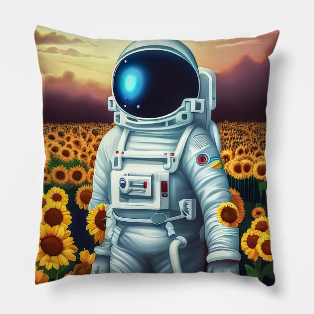 Astronaut sunflower planet travel Pillow by cloudart2868