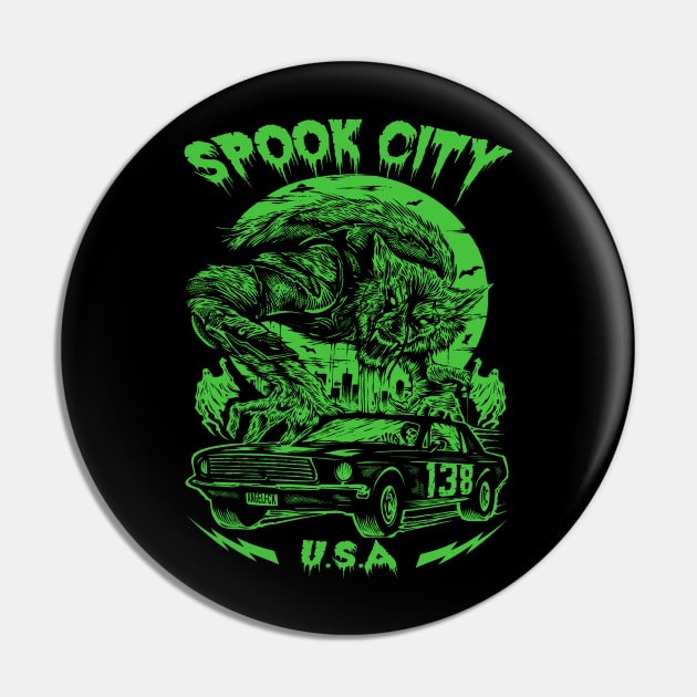 "SPOOK CITY" GREEN Pin by joeyjamesartworx