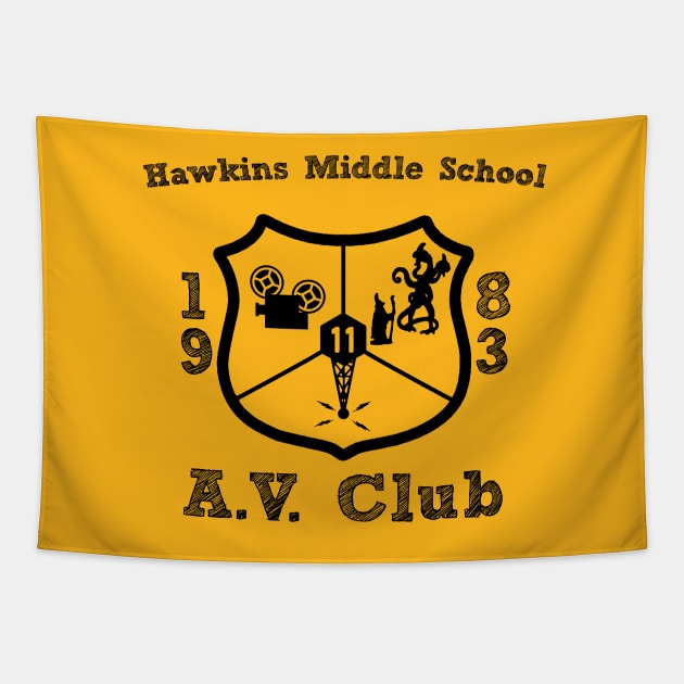 Hawkins Middle School A.V. Club Black Tapestry by Smidge_Crab