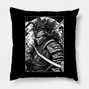 Black and white samurai Pillow