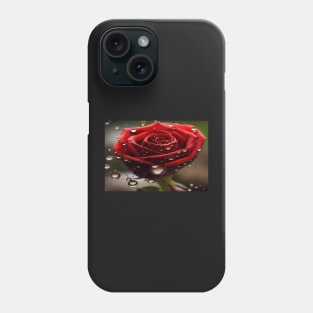 Red Rose With Raindrops, Macro Background, Close-up Phone Case