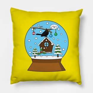 Snow Globe with Blackbird Singing Pillow