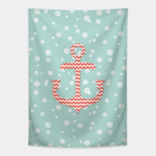 Chevron Anchor Coral Turquoise Blue Tapestry