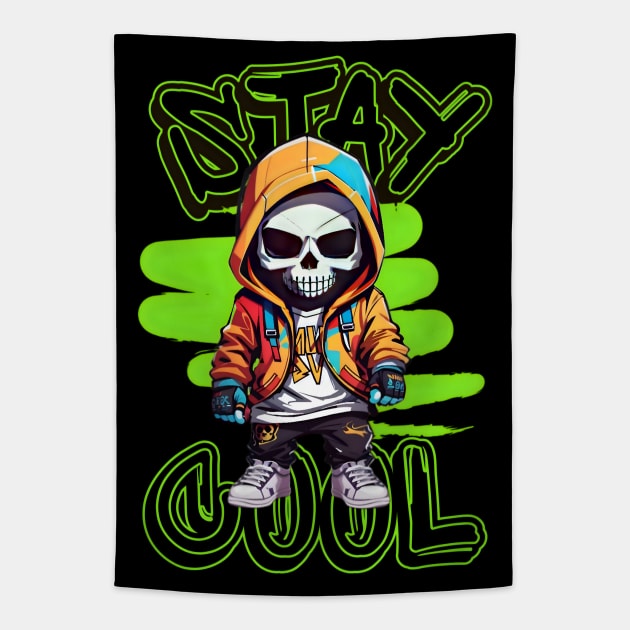 Street Art Fusion Rocking the Stylish Skull Hip Hop Graffiti Streetwear Tapestry by Fadedstar