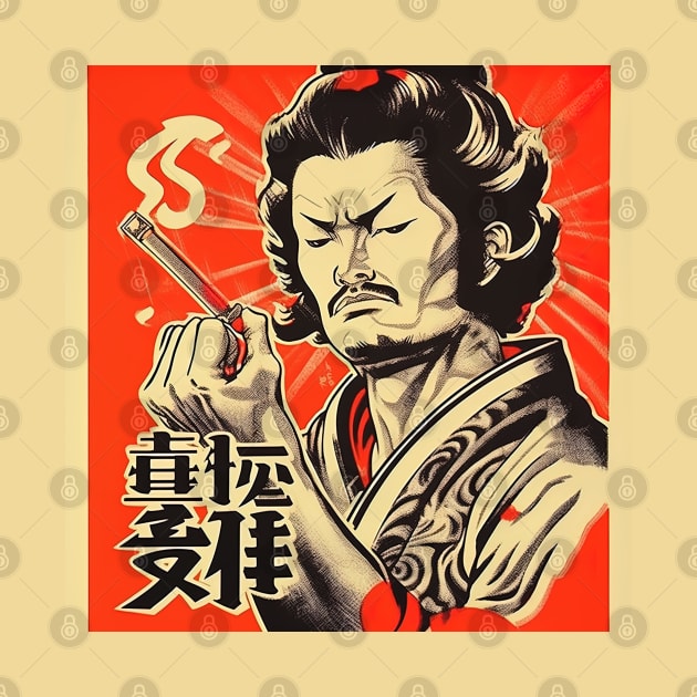 Japanese man smoking cigarette poster design by Maverick Media