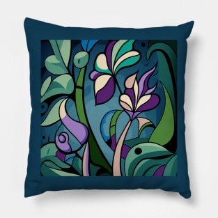 Beautiful flower image with purple and blue stained glass look. Pillow