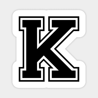 Initial Letter K - Varsity Style Design - Black text Magnet