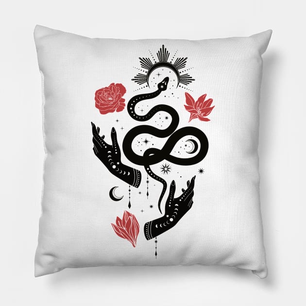 Tarot Symbols • Witchcraft • Black & Red Pillow by Rike Mayer