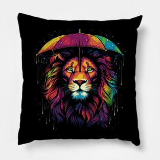 Lion Rainy Day With Umbrella Pillow