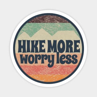 Hike More Worry Less Textured Retro Stripes and Mountains Magnet