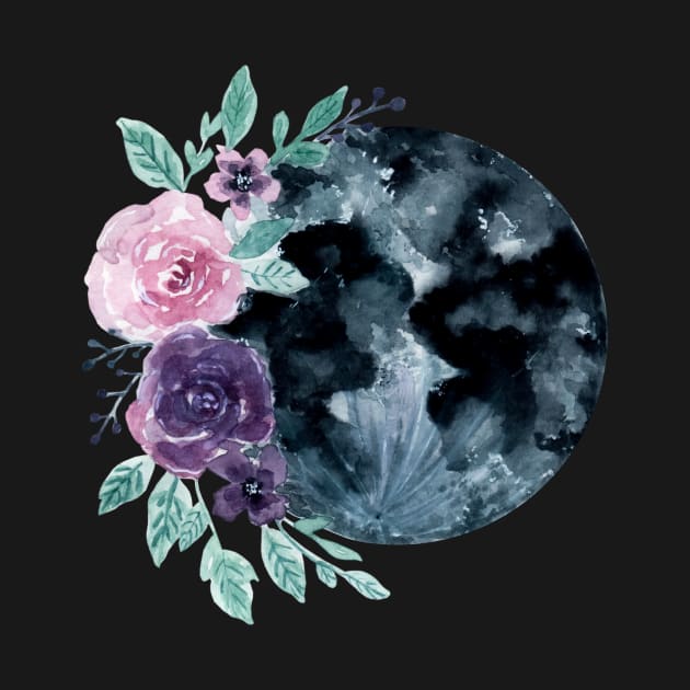 Flowers moon watercolor by GinaaArts