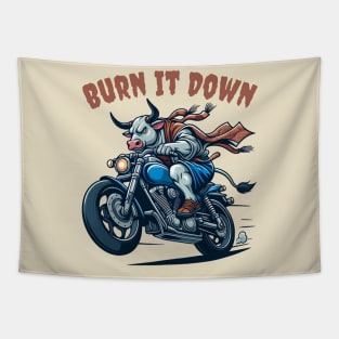 Biking bull burn it down Tapestry