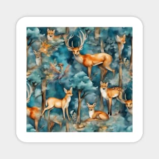 Creatures in the enchanted forest watercolor Magnet