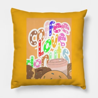 Coffee love donuts, colorful letters with white dots for coffee and sweets lovers Pillow