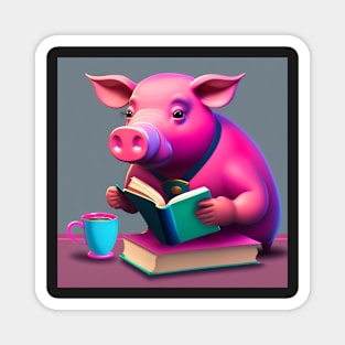 Pink Pig Reading A Book Magnet