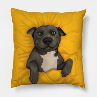 Grey Pittie - illustrated dog portrait Pillow