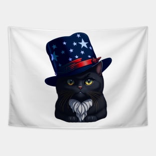 4th of July Patriotic Black Cat wearing American Hat Tapestry