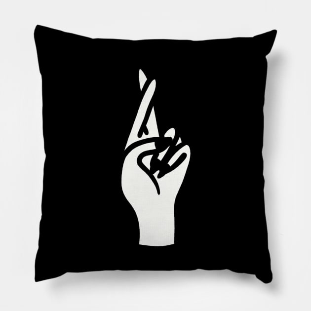 Fingers crossed hand for good luck Pillow by Mermaidssparkle