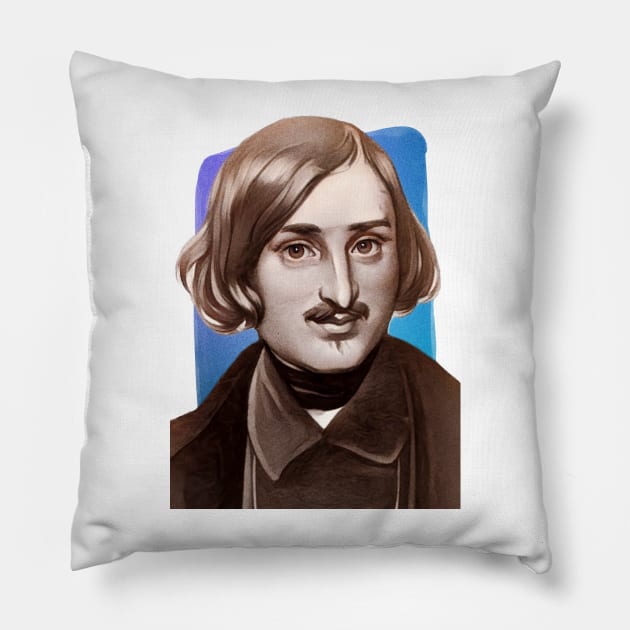 Russian Novelist Nikolai Gogol illustration Pillow by Litstoy 