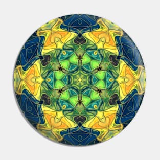 Mosaic Mandala Flower Green Yellow and Blue Pin