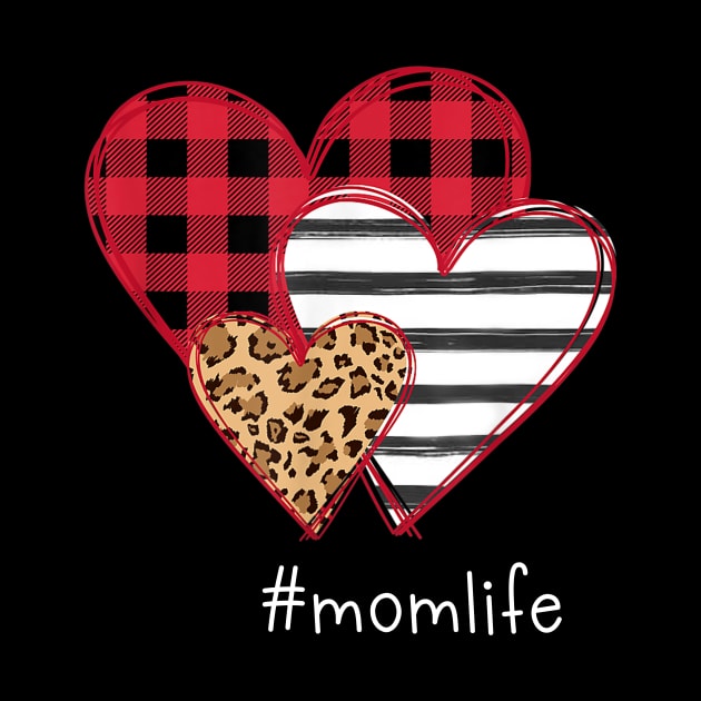 #Momlife Shirt Striped Leopard Buffalo Plaid Printed Splicing Heart Valentine's Day Shirt by Krysta Clothing