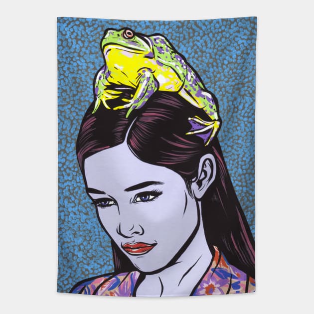 Comic Girl With Frog Tapestry by turddemon